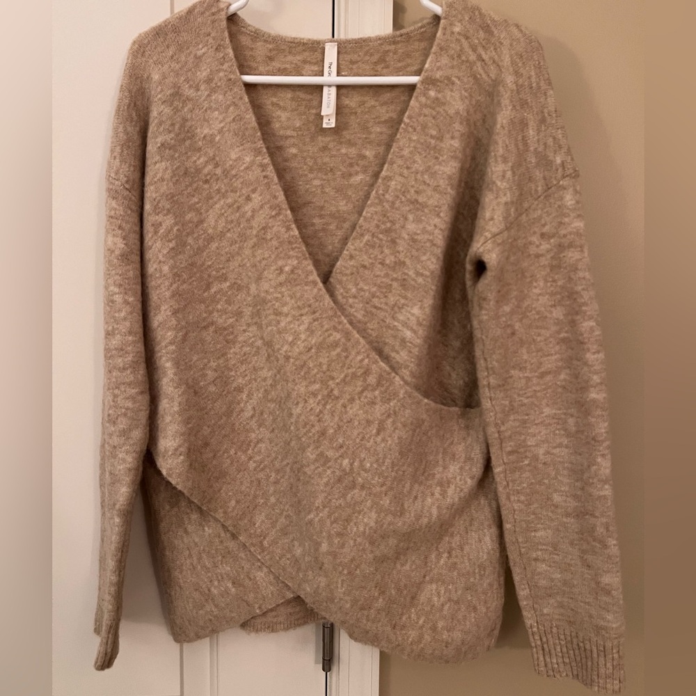 Babaton Beige Wrap V-Neck Sweater